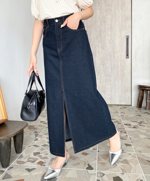 セール】フロントスリットデニムスカート（デニムスカート）｜moment+