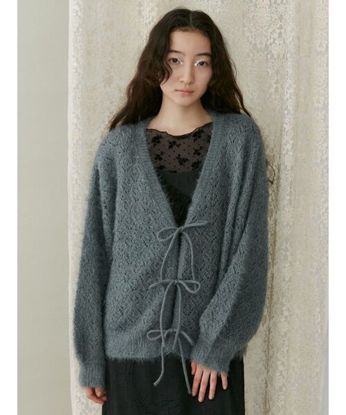 merry jenny（メリージェニー）の「Vネックおはなシアーカーディガン（カーディガン/ボレロ・レディース・アイボリー/グリーン/ライトブルー・FREE）」の7枚目の写真