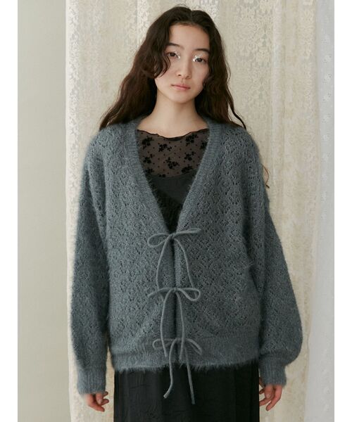 merry jenny（メリージェニー）の「Vネックおはなシアーカーディガン（カーディガン/ボレロ・レディース・アイボリー/グリーン/ライトブルー・FREE）」の9枚目の写真