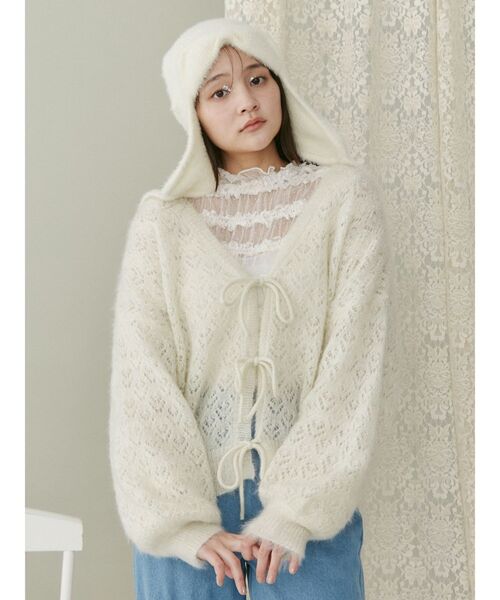 merry jenny（メリージェニー）の「Vネックおはなシアーカーディガン（カーディガン/ボレロ・レディース・アイボリー/グリーン/ライトブルー・FREE）」の12枚目の写真