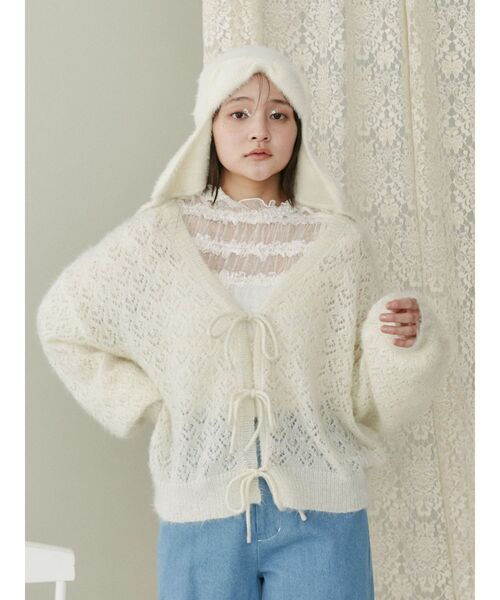 merry jenny（メリージェニー）の「Vネックおはなシアーカーディガン（カーディガン/ボレロ・レディース・アイボリー/グリーン/ライトブルー・FREE）」の13枚目の写真