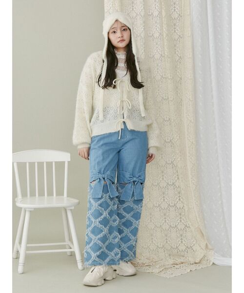 merry jenny（メリージェニー）の「Vネックおはなシアーカーディガン（カーディガン/ボレロ・レディース・アイボリー/グリーン/ライトブルー・FREE）」の15枚目の写真