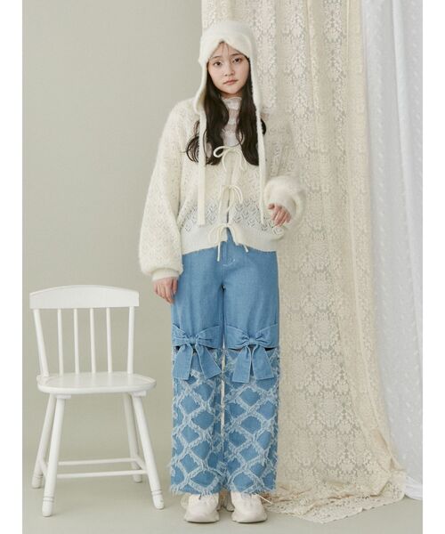 merry jenny（メリージェニー）の「Vネックおはなシアーカーディガン（カーディガン/ボレロ・レディース・アイボリー/グリーン/ライトブルー・FREE）」の16枚目の写真