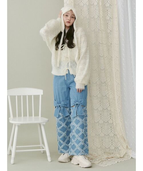 merry jenny（メリージェニー）の「Vネックおはなシアーカーディガン（カーディガン/ボレロ・レディース・アイボリー/グリーン/ライトブルー・FREE）」の17枚目の写真