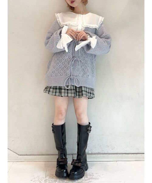 merry jenny（メリージェニー）の「Vネックおはなシアーカーディガン（カーディガン/ボレロ・レディース・アイボリー/グリーン/ライトブルー・FREE）」の3枚目の写真