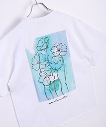 バックプリント 花柄Tシャツ 半袖 オーバーサイズ