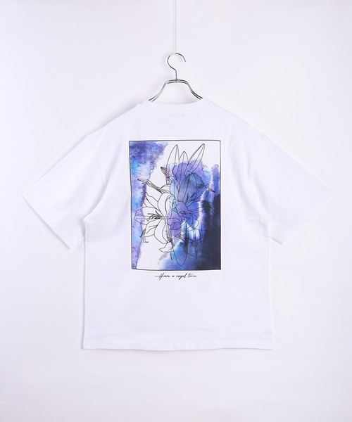 boohoo MAN★オーバーサイズ 半袖 バックプリント Tシャツ★花柄 セール】バックプリント 花柄Tシャツ 半袖 オーバーサイズ（T