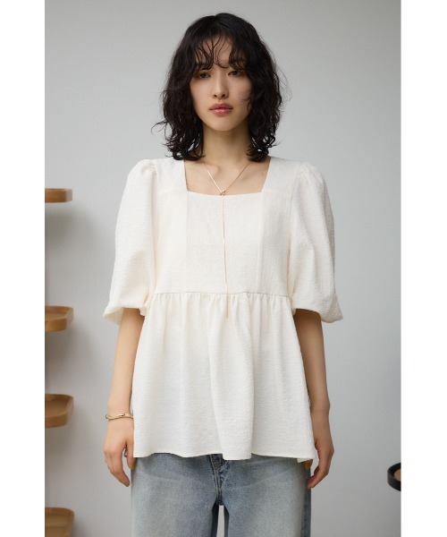 AZUL by moussy(アズールバイマウジー)の「フクレジャガードペプラムブラウス(Tシャツ/カットソー・レディース・アイボリー/ブラック・SMALL/MEDIUM)」の7枚目の写真