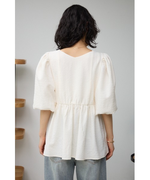 AZUL by moussy(アズールバイマウジー)の「フクレジャガードペプラムブラウス(Tシャツ/カットソー・レディース・アイボリー/ブラック・SMALL/MEDIUM)」の9枚目の写真