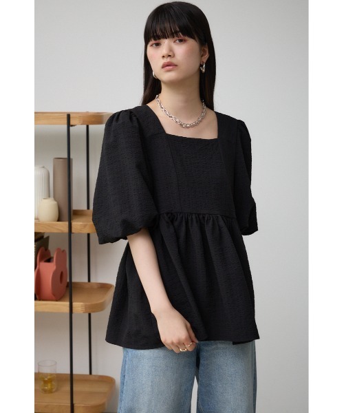 AZUL by moussy(アズールバイマウジー)の「フクレジャガードペプラムブラウス(Tシャツ/カットソー・レディース・アイボリー/ブラック・SMALL/MEDIUM)」の16枚目の写真