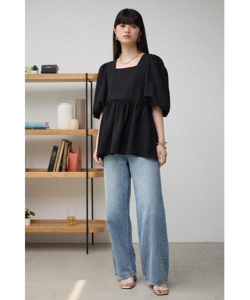 AZUL by moussy(アズールバイマウジー)の「フクレジャガードペプラムブラウス(Tシャツ/カットソー・レディース・アイボリー/ブラック・SMALL/MEDIUM)」の17枚目の写真