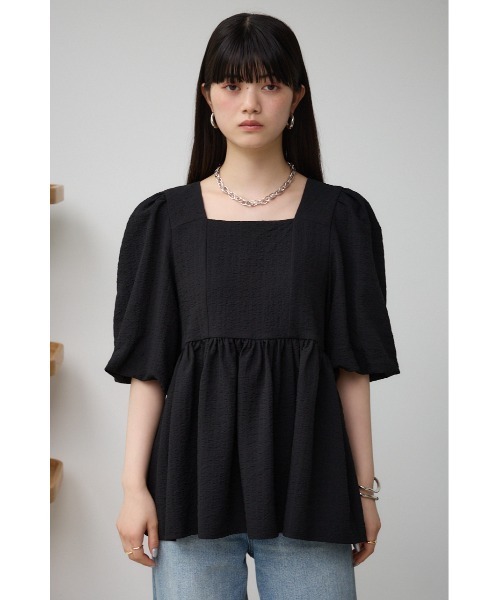 AZUL by moussy(アズールバイマウジー)の「フクレジャガードペプラムブラウス(Tシャツ/カットソー・レディース・アイボリー/ブラック・SMALL/MEDIUM)」の18枚目の写真