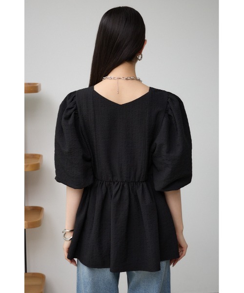 AZUL by moussy(アズールバイマウジー)の「フクレジャガードペプラムブラウス(Tシャツ/カットソー・レディース・アイボリー/ブラック・SMALL/MEDIUM)」の20枚目の写真