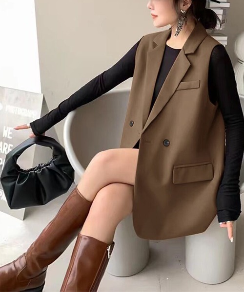 MILAE（ミレ）の「テーラーオーバーサイズベスト（ベスト・レディース・ダークベージュ/ブラック・M/L）」の10枚目の写真