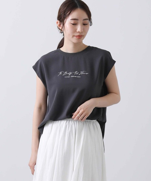Gready Brilliant(グレディブリリアン)の「JZスモールロゴフレンチTシャツ(Tシャツ/カットソー・レディース・オフホワイト/チャコールグレー・38)」の2枚目の写真