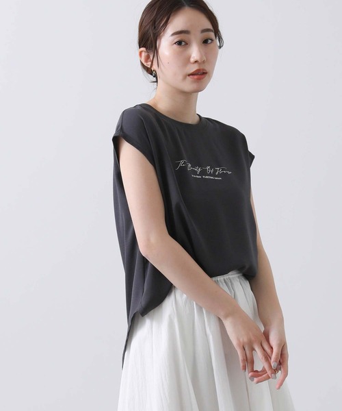 Gready Brilliant(グレディブリリアン)の「JZスモールロゴフレンチTシャツ(Tシャツ/カットソー・レディース・オフホワイト/チャコールグレー・38)」の9枚目の写真