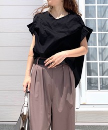 Q | ドライタッチコットン袖タックTシャツ(Tシャツ/カットソー)