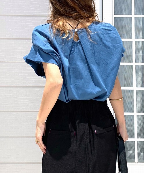 Q（キュー）の「ドライタッチコットン袖タックTシャツ（Tシャツ/カットソー・レディース・ブラック/ブルー/ホワイト・MEDIUM）」の7枚目の写真