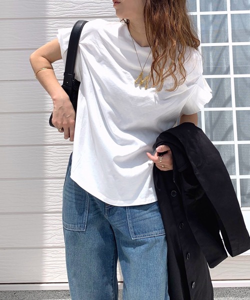 Q（キュー）の「ドライタッチコットン袖タックTシャツ（Tシャツ/カットソー・レディース・ブラック/ブルー/ホワイト・MEDIUM）」の14枚目の写真