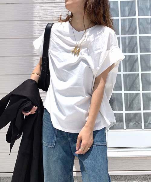 Q（キュー）の「ドライタッチコットン袖タックTシャツ（Tシャツ/カットソー・レディース・ブラック/ブルー/ホワイト・MEDIUM）」の22枚目の写真