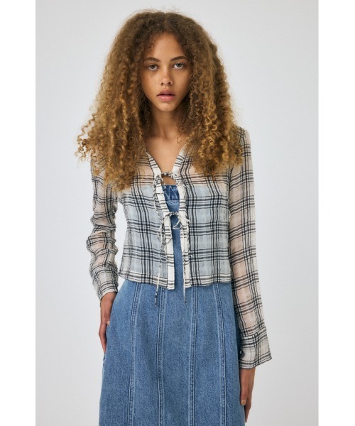 MOUSSY(マウジー)の「FRONT TIED CHECK シャツ(シャツ/ブラウス・レディース・ホワイト/ライトカーキ/ライトグレー・FREE)」の2枚目の写真