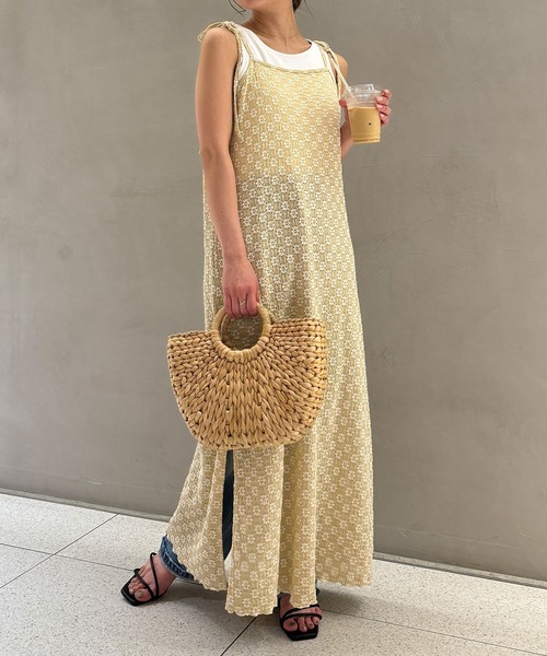 フラワー レース キャミソール ワンピース ドレス ワンピース glitter × flower pretty lace dress/シアーインナー