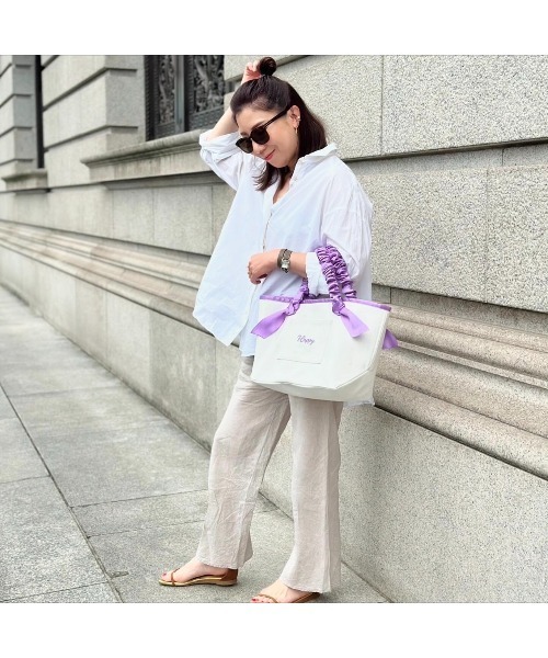 LA BAGAGERIE（ラバガジェリー）の「【インスタグラマー Chiyoさん×LA BAGAGERIE】ギャザーリボンハンドルトート（トートバッグ・レディース・ブラック/パープル/ピンクベージュ・FREE）」の13枚目の写真