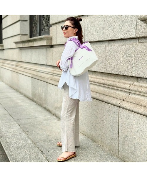 LA BAGAGERIE（ラバガジェリー）の「【インスタグラマー Chiyoさん×LA BAGAGERIE】ギャザーリボンハンドルトート（トートバッグ・レディース・ブラック/パープル/ピンクベージュ・FREE）」の14枚目の写真