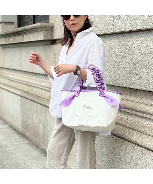 LA BAGAGERIE（ラバガジェリー）の「【インスタグラマー Chiyoさん×LA BAGAGERIE】ギャザーリボンハンドルトート（トートバッグ・レディース・ブラック/パープル/ピンクベージュ・FREE）」の15枚目の写真