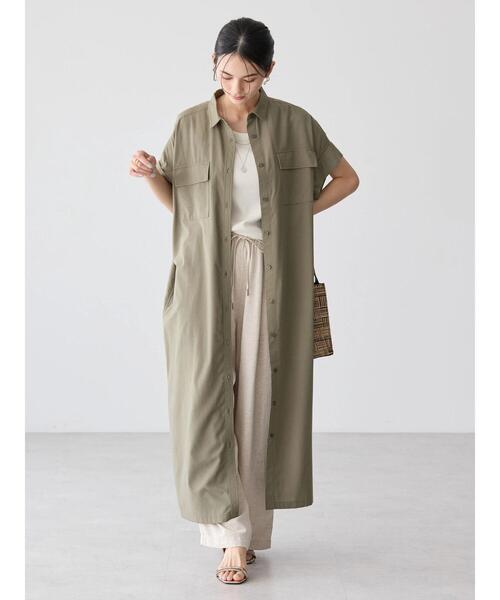 AMERICAN HOLIC（アメリカンホリック）の「接触冷感+UVカットWポケットシャツワンピース（シャツワンピース・レディース・アイボリー/カーキ/ブラック・M/L）」の21枚目の写真