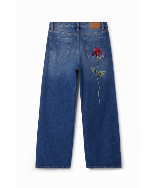 Desigual（デシグアル）の「フラワーモチーフ ワイドデニム ミディアムウォッシュ（デニムパンツ・レディース・ブルー・36/38/40/42/34/44）」の7枚目の写真