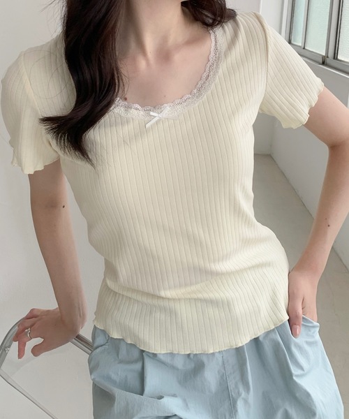 Teem Store(チームストア)の「チビリボン付き ネックレース Tシャツ(Tシャツ/カットソー・レディース・アイボリー/ホワイト・L/M/S)」の11枚目の写真