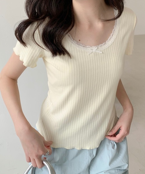 Teem Store(チームストア)の「チビリボン付き ネックレース Tシャツ(Tシャツ/カットソー・レディース・アイボリー/ホワイト・L/M/S)」の14枚目の写真