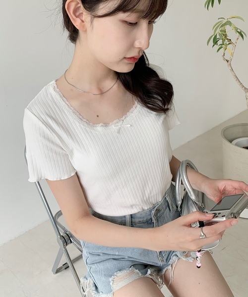 Teem Store(チームストア)の「チビリボン付き ネックレース Tシャツ(Tシャツ/カットソー・レディース・アイボリー/ホワイト・L/M/S)」の8枚目の写真