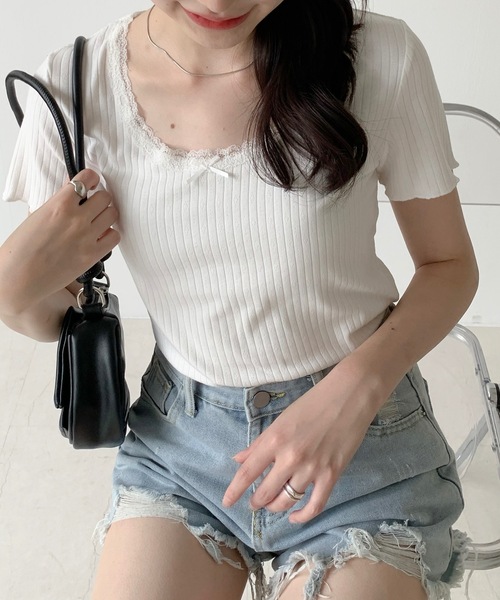 Teem Store(チームストア)の「チビリボン付き ネックレース Tシャツ(Tシャツ/カットソー・レディース・アイボリー/ホワイト・L/M/S)」の10枚目の写真