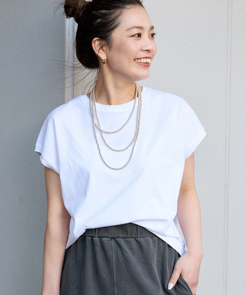 B.C STOCK(ベーセーストック)の「《追加》フレンチスリーブT(Tシャツ/カットソー・レディース・ホワイト/ブラック/ブラック系その他・FREE)」の1枚目の写真