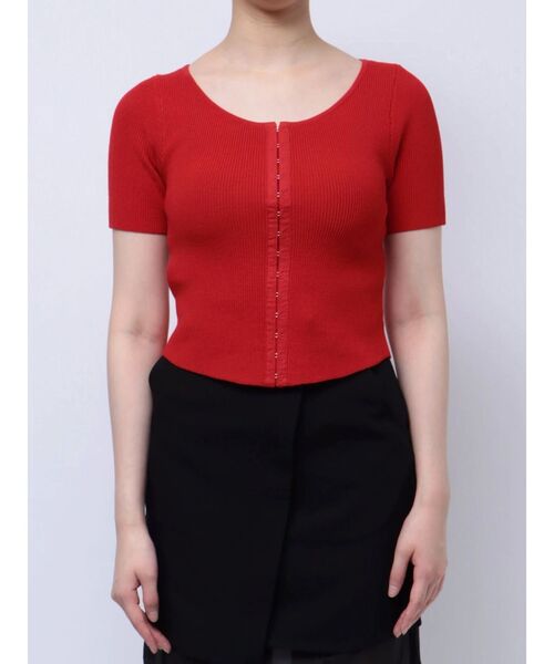 MURUA（ムルーア）の「ホックデザインハーフスリーブニット（ニット/セーター・レディース・ホワイト/レッド/ブラック・FREE）」の13枚目の写真