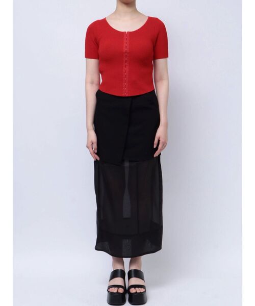 MURUA（ムルーア）の「ホックデザインハーフスリーブニット（ニット/セーター・レディース・ホワイト/レッド/ブラック・FREE）」の5枚目の写真