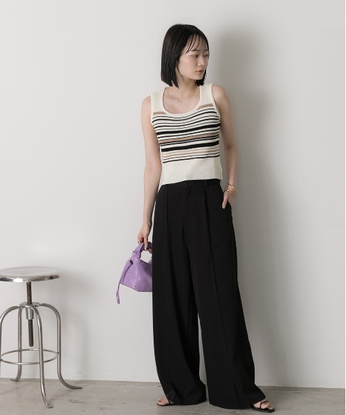ad thie(アドティエ)の「マルチボーダーノースリーブニットトップス(Tシャツ/カットソー・レディース・ブラウン/オフホワイト/カーキ/ブラック・FREE)」の22枚目の写真