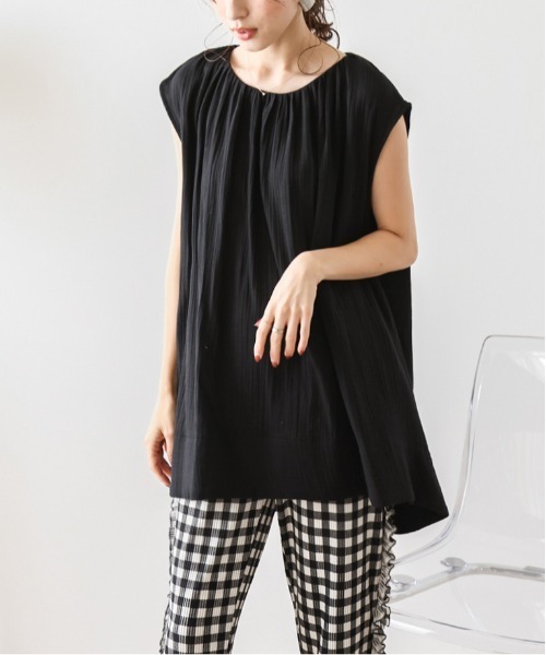 La-gemme（ラジェム）の「Wガーゼフレンチスリーブトップス（Tシャツ/カットソー・レディース・ホワイト/グレイッシュベージュ/ブラック・フリー）」の3枚目の写真