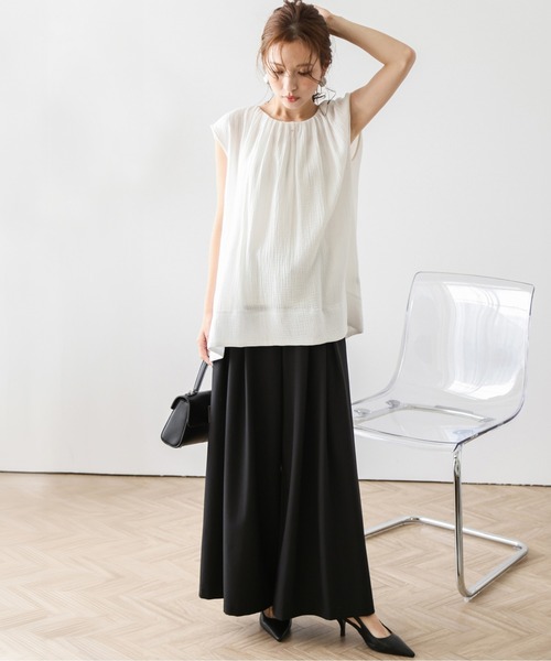 La-gemme（ラジェム）の「Wガーゼフレンチスリーブトップス（Tシャツ/カットソー・レディース・ホワイト/グレイッシュベージュ/ブラック・フリー）」の4枚目の写真
