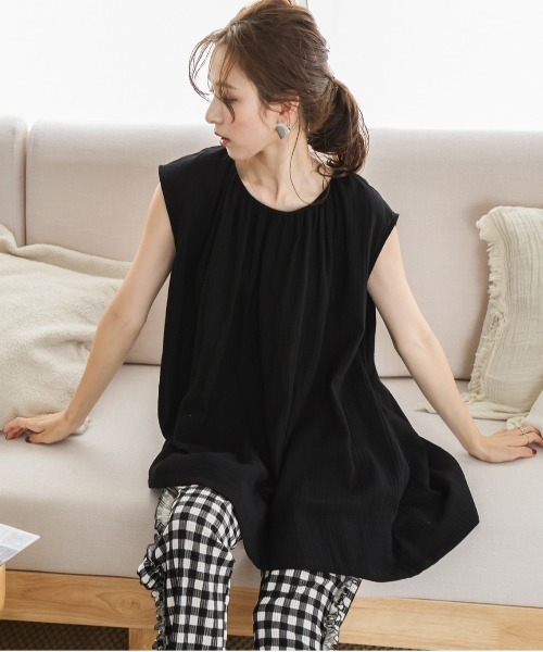La-gemme（ラジェム）の「Wガーゼフレンチスリーブトップス（Tシャツ/カットソー・レディース・ホワイト/グレイッシュベージュ/ブラック・フリー）」の14枚目の写真