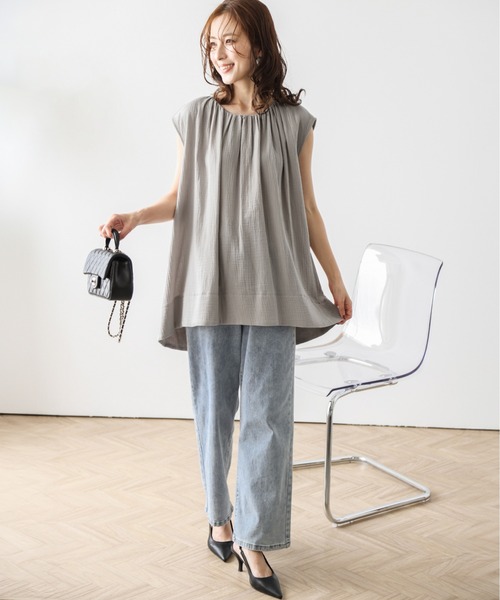 La-gemme（ラジェム）の「Wガーゼフレンチスリーブトップス（Tシャツ/カットソー・レディース・ホワイト/グレイッシュベージュ/ブラック・フリー）」の15枚目の写真