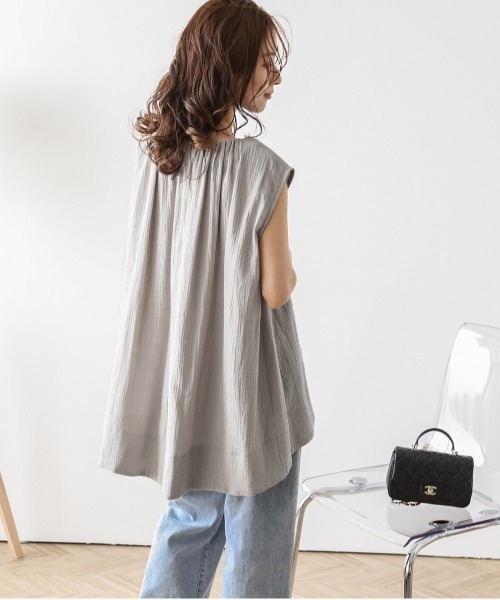 La-gemme（ラジェム）の「Wガーゼフレンチスリーブトップス（Tシャツ/カットソー・レディース・ホワイト/グレイッシュベージュ/ブラック・フリー）」の18枚目の写真