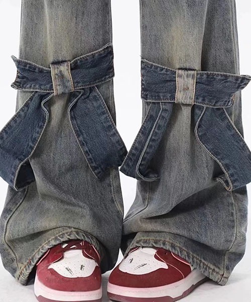 shameless(シェイムレス)の「リボンデニムパンツ(デニムパンツ・レディース・ブルー・S/M/L)」の2枚目の写真
