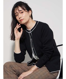 Perfect Suit FActory | 【洗える】ウール混 配色ニットカーディガン ブラック/オフホワイト/ブラウン(カーディガン/ボレロ)