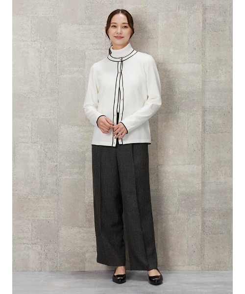 Perfect Suit FActory（パーフェクトスーツファクトリー）の「【洗える】ウール混　配色ニットカーディガン　ブラック/オフホワイト/ブラウン（カーディガン/ボレロ・レディース・ブラック/オフホワイト/ブラウン・S/M/L）」の5枚目の写真