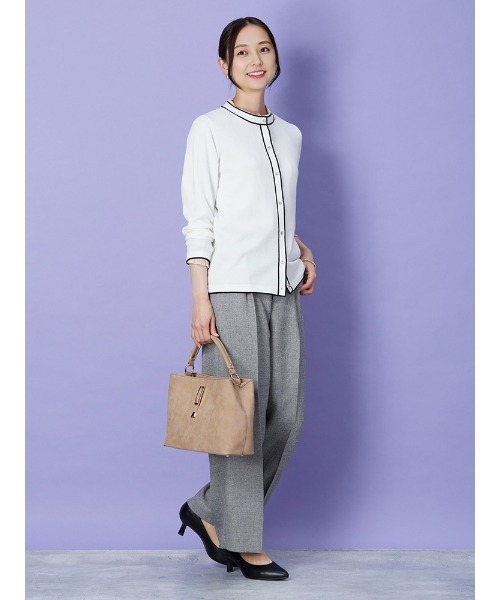 Perfect Suit FActory（パーフェクトスーツファクトリー）の「【洗える】ウール混　配色ニットカーディガン　ブラック/オフホワイト/ブラウン（カーディガン/ボレロ・レディース・ブラック/オフホワイト/ブラウン・S/M/L）」の6枚目の写真