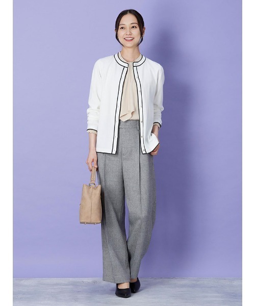 Perfect Suit FActory（パーフェクトスーツファクトリー）の「【洗える】ウール混　配色ニットカーディガン　ブラック/オフホワイト/ブラウン（カーディガン/ボレロ・レディース・ブラック/オフホワイト/ブラウン・S/M/L）」の8枚目の写真