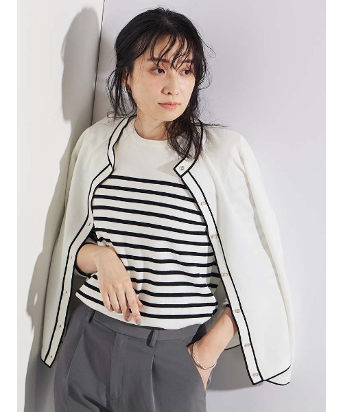 Perfect Suit FActory（パーフェクトスーツファクトリー）の「【洗える】ウール混　配色ニットカーディガン　ブラック/オフホワイト/ブラウン（カーディガン/ボレロ・レディース・ブラック/オフホワイト/ブラウン・S/M/L）」の22枚目の写真